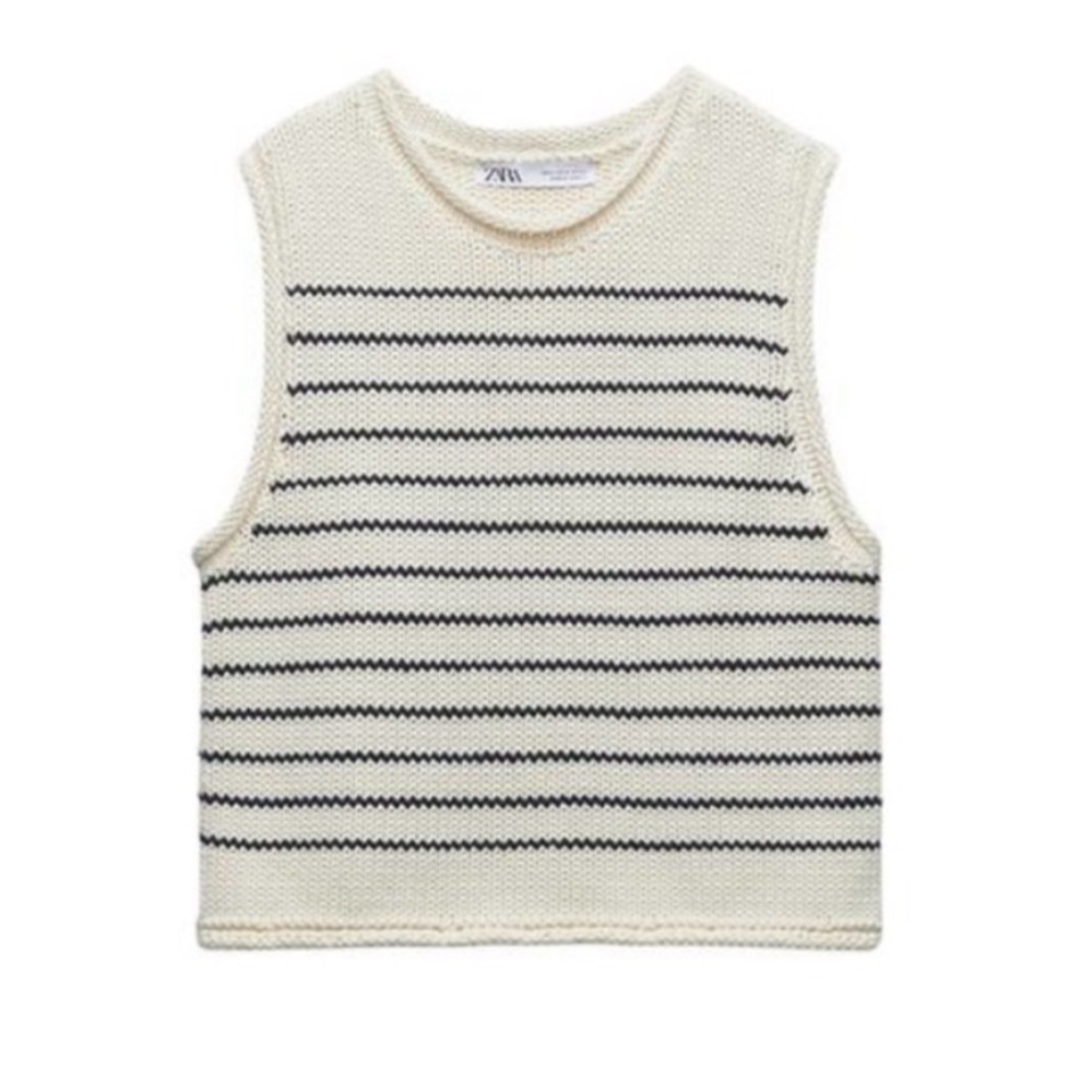 Zara Striped Sleeveless Knit Top in Cream and Black